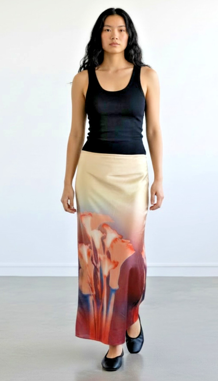 Camillo De Morea Floral Print Maxi Skirt Size Large Art Print Slip Skirt Italian